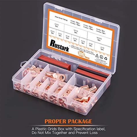 Rustark 100 Pcs UL Listed Wire Lugs Assortment Kit With 10 Size AWG