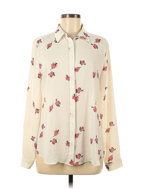 Ann Taylor Loft 100 Polyester Floral Motif Floral Hearts Ivory Long