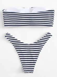 Striped Bandeau Bikini Set Shein Sheinside