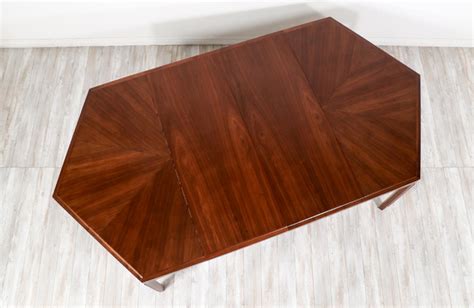 Mid Century Modern Expanding Hexagonal Walnut Dining Table