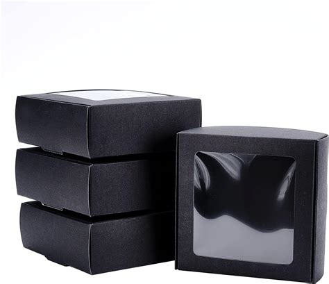 BENECREAT 20 Pack Black Kraft Paper Boxes With Clear Window 9 5x9 5x3