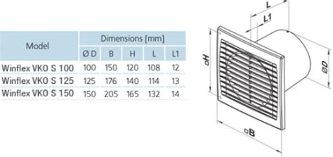 Extracteur D Air Mural Avec Grille Winflex Vkos Mm M H