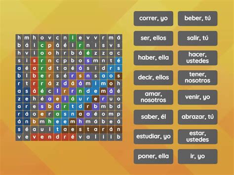 Conjugaciones De Verbos Regulares E Irregulares Futuro Wordsearch