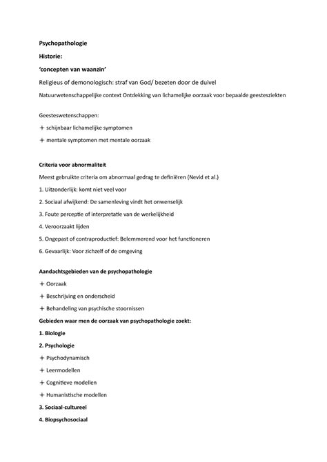 Samenvatting Psychiatrie Een Inleiding College 1 8 Hoofdstuk 1 11 14