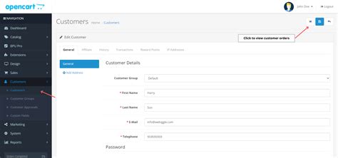 OpenCart Admin View Customer Orders