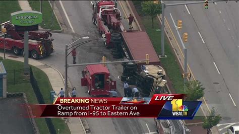 Overturned Tractor Trailer Slows Traffic In East Baltimore