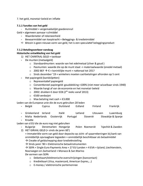 7 Geld En Inflatie Samenvatting Eerste Examen Periode Van Een