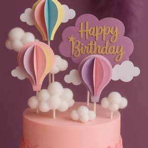 Hot Air Balloon Cake Topper Set Rainbow Birthday Party Decorations