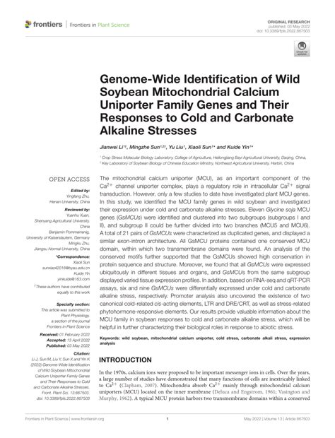 Pdf Genome Wide Identification Of Wild Soybean Mitochondrial Calcium