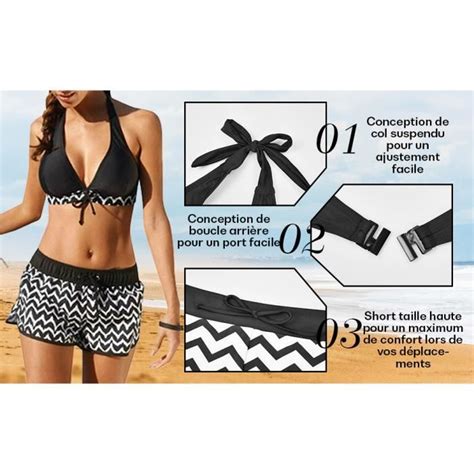 Tankini Push Up Shorty Grande Taille Bikini Dos Nu Halter Neck Short