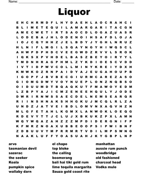 Alcohol Word Search Printable