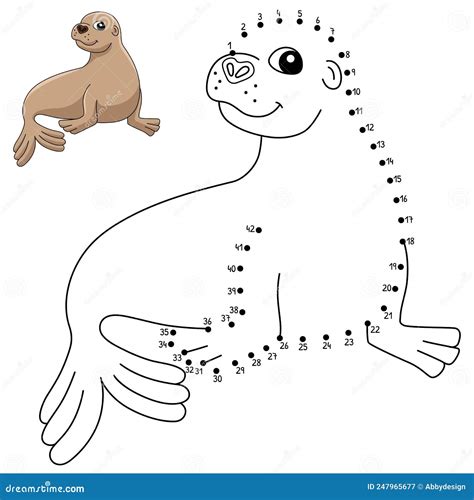 Dot To Dot Sea Lion Animal Coloring Page For Kids Stock Vector