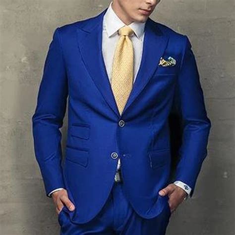 Two Piece Royal Blue Evening Party Men Suits Peaked Lapel Custom Made