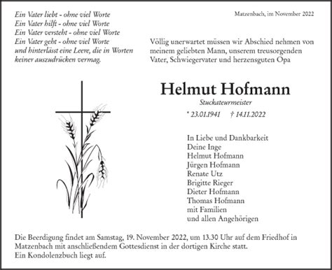 Traueranzeigen Von Helmut Hofmann S Dwest Presse Trauer