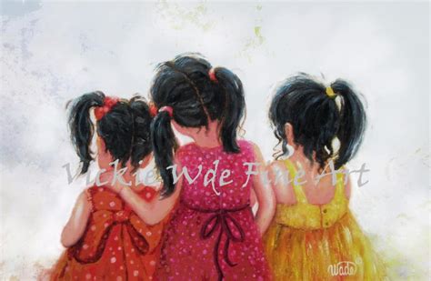 Three Sisters Art Print Three Girls Art Brunette Girls Wall Etsy