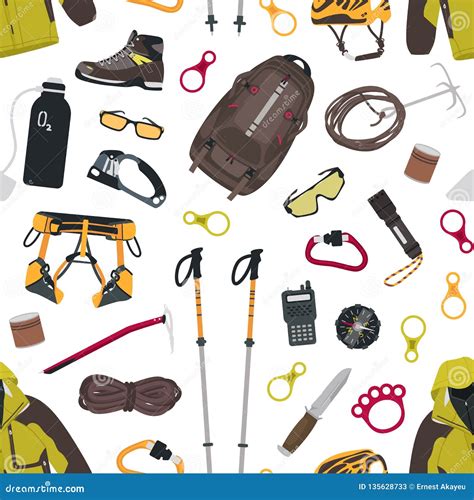 Seamless Pattern with Mountaineering and Touristic Equipment, Tools for ...