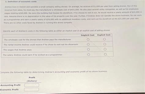 Solved 1 Definition Of Economic Costs Andrew Lives In