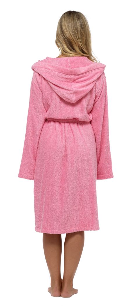 Womens Pure 100 Cotton Robe Luxury Toweling Hooded Bath Robes Dressing