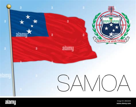 Samoa Official National Flag And Coat Of Arms Oceania Vector