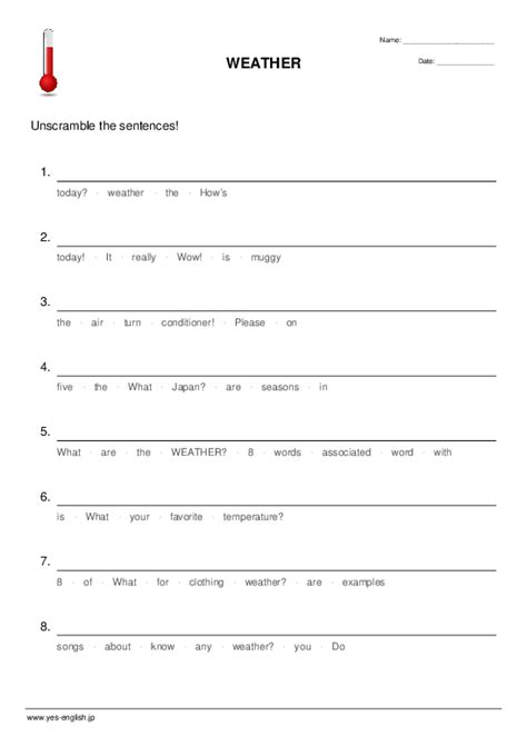 WEATHER Sentence Scramble Worksheet Quickworksheets