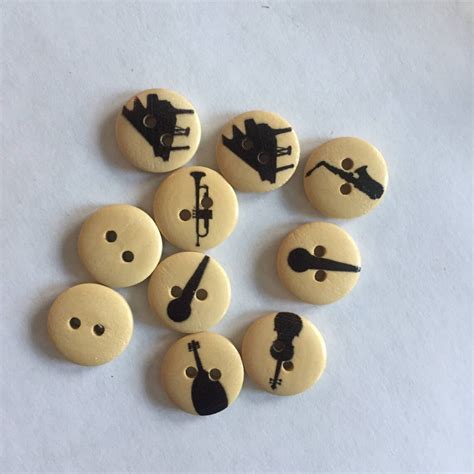 10 Musical Instrument Buttons Music Button 15mm Wood Button Etsy