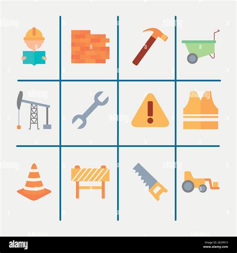 Under Construction Icon Set Over White Background Flat Style Vector