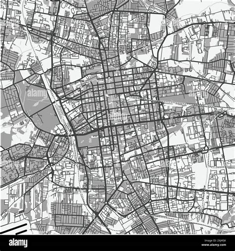 Map Of Lodz In Poland In Grayscale Contains Layered Vector With Roads