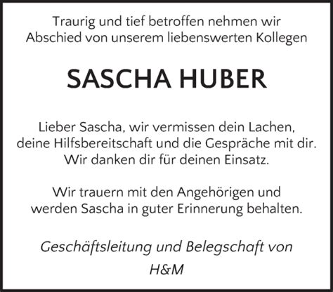 Traueranzeigen Von Sascha Huber Saarbruecker Zeitung Trauer De