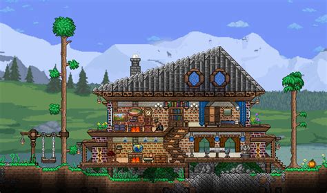 Brick house by the lake shore (3 valid NPC houses and a swing). : r/Terraria