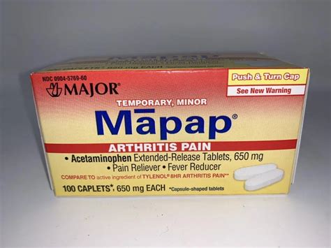 Major Mapap Acetaminophen Arthritis Pain Caplets 650 Mg White 100