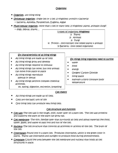 Organisms, cell structures, functions & processes