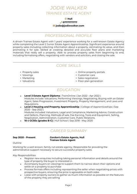 Trainee Estate Agent Cv Example Guide Land A Top Job