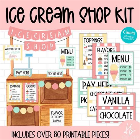 Ice Cream Shop Kit Includes Over 80 Printable Pieces