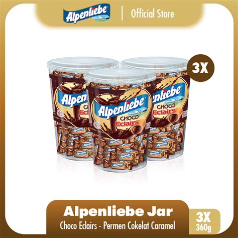 Alpenliebe Choco Eclairs Jar Permen Karamel Rasa Coklat Susu Isi