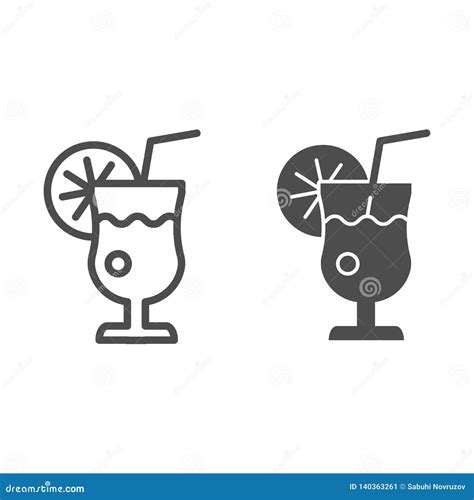 Glass Of Lemonade Line And Glyph Icon Lemon Juice Vector Illustration