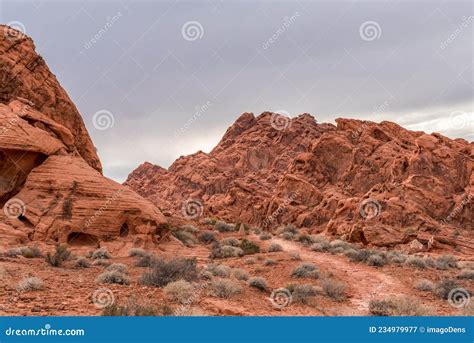 Magnificent Red Colored Rock In The Valley Of Fire Nevada Stock Image