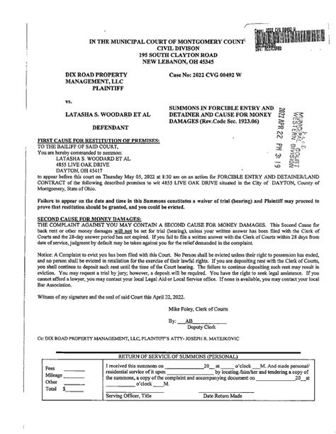 COMPLAINT FOR FORCIBLE ENTRY AND DETAINER JOSEPH R MATEJKOVIC