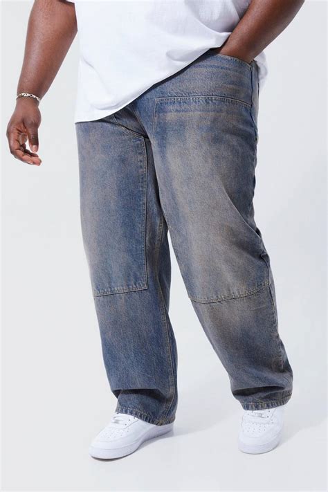 Mens Plus Relaxed Rigid Carpenter Detail Jeans Boohoo Uk