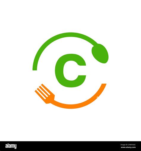 Logo Du Restaurant Sur La Lettre C Avec Gabarit De Concept De Cuillère Et De Fourchette Logo