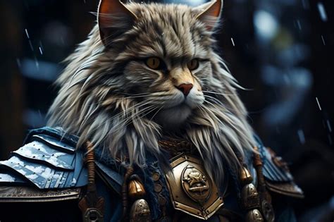 Close Up Of Cat Wearing Armor And Helmet Generative Ai Premium Ai