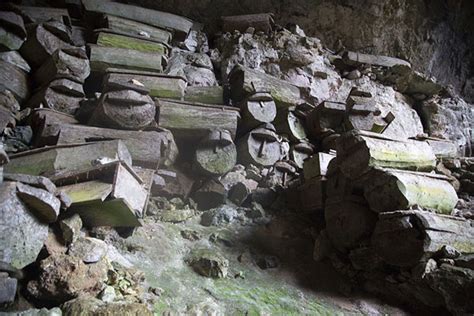 Collection Of Coffins In Lumiang Burial Cave South Of Sagada Hanging