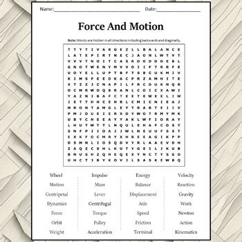 Force And Motion Word Search Puzzle Worksheet Activity By Word Search