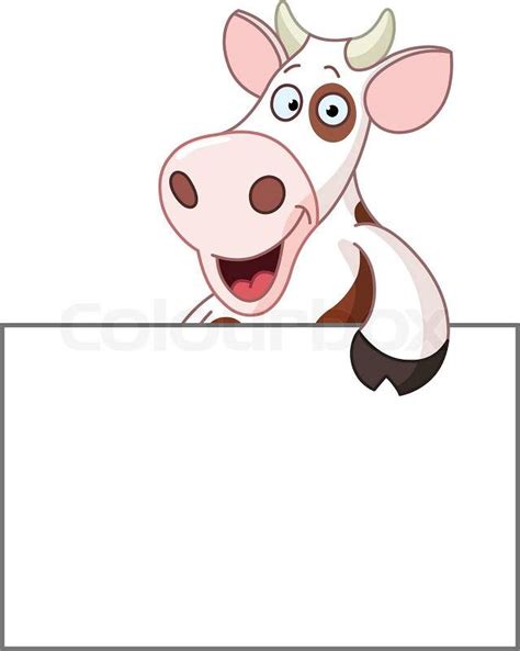 Smiling cow holding a blank sign | Stock Vector | Colourbox