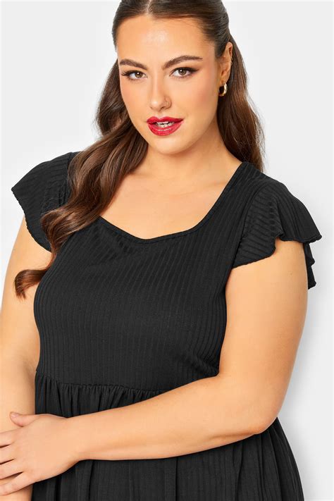 Limited Collection Plus Size Black Ribbed Peplum Top Yours Clothing