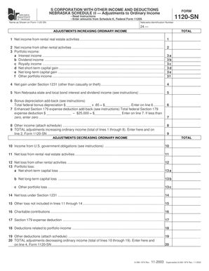 Fillable Online Form 1120 SN Schedules II And III Nebraska Department