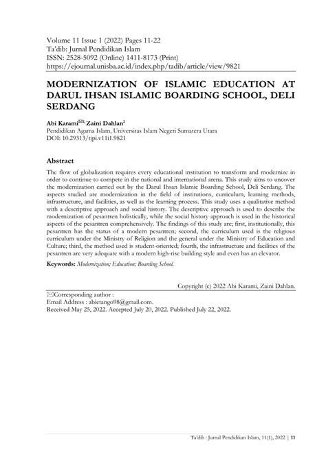 (PDF) MODERNIZATION OF ISLAMIC EDUCATION AT DARUL IHSAN ISLAMIC ...