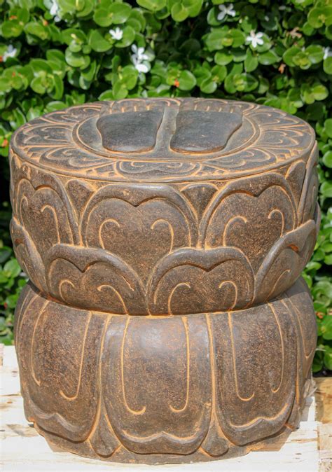 Stone Lotus Base with the Buddha's Footprints 17" (#124ls726): Lotus Sculpture