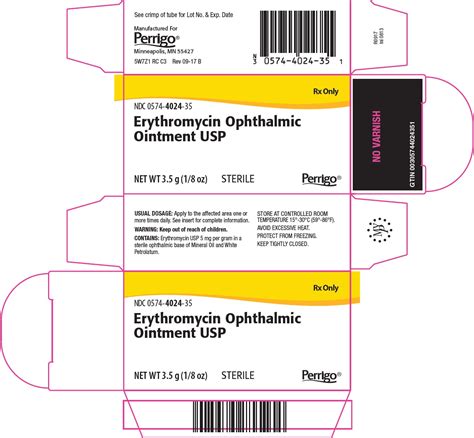 Ndc Package 0574 4024 35 Erythromycin Ointment Ophthalmic