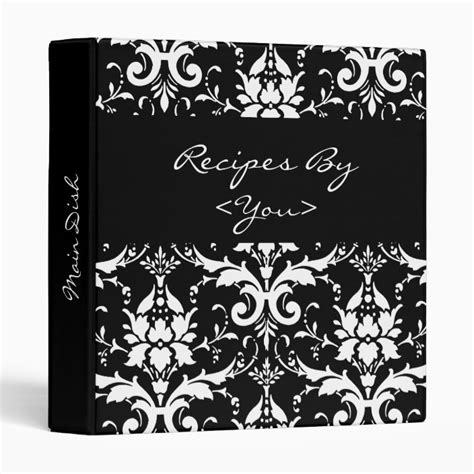 Black And White Damask Recipe Cook Book Binder