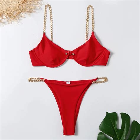 Conjunto De Bikini Con Cadena Para Mujer Traje De Ba O De Dos Piezas